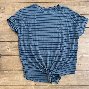 3/$15 bundle and save. Rumi + Ryder teal/blue striped top. Tie waist. L 12-14.